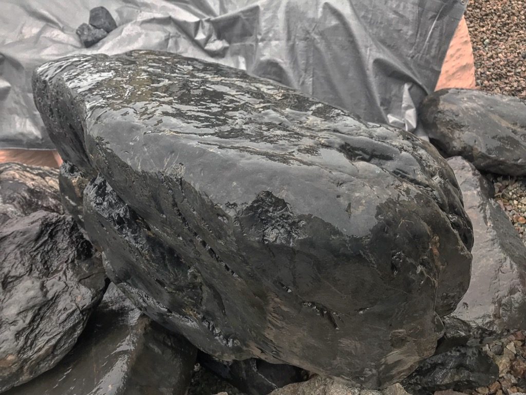 揖斐真黒石の沓脱石です。