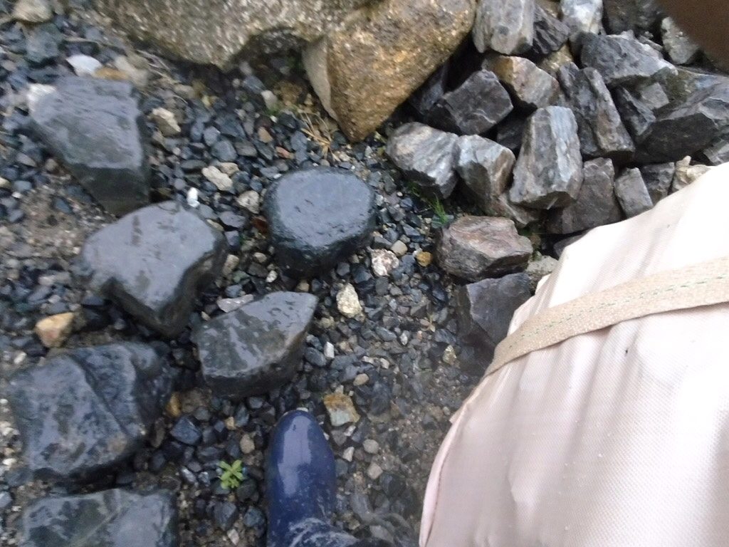 希望のサイズはお聞きしていたので、候補を6つほど探しました。揖斐黒ごろた石から天端のある円柱状の石を探し出しました