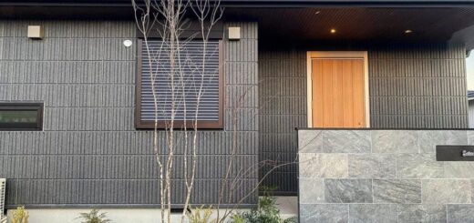 ブラックストーンと揖斐青白砂利 を使った外構デザイン