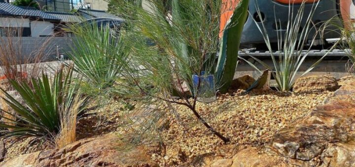 岐阜石とサビ砂利のドライガーデン