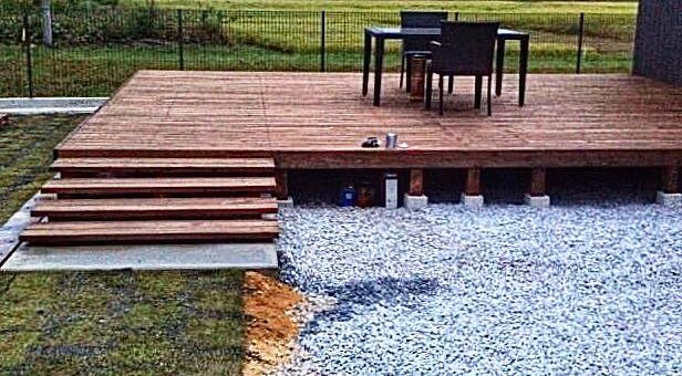 樹脂製ウッドデッキと揖斐青白砂利