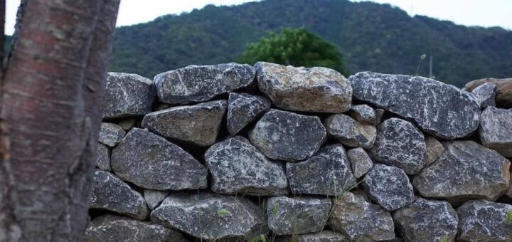 揖斐青白割栗石150-300mmの空練りの石積み