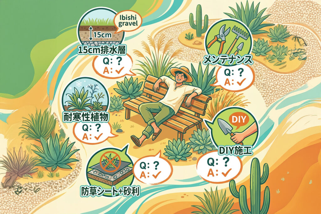 A bright and positive illustration of a dry garden 1765657990491