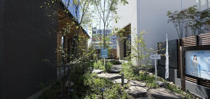 鉄平石大判のアプローチ　岐阜ハウジングギャラリー県庁前