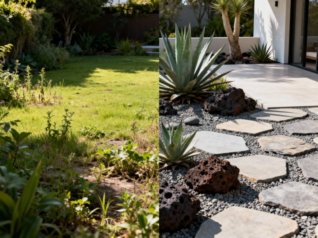 庭石でつくるおしゃれな庭アイデア大全|テイスト別・場所別・色別 13 鉄平石の大判を敷き詰める