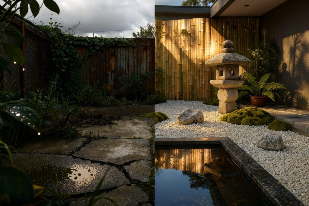 庭石でつくるおしゃれな庭アイデア大全|テイスト別・場所別・色別 12 織部灯篭を使った和風の庭