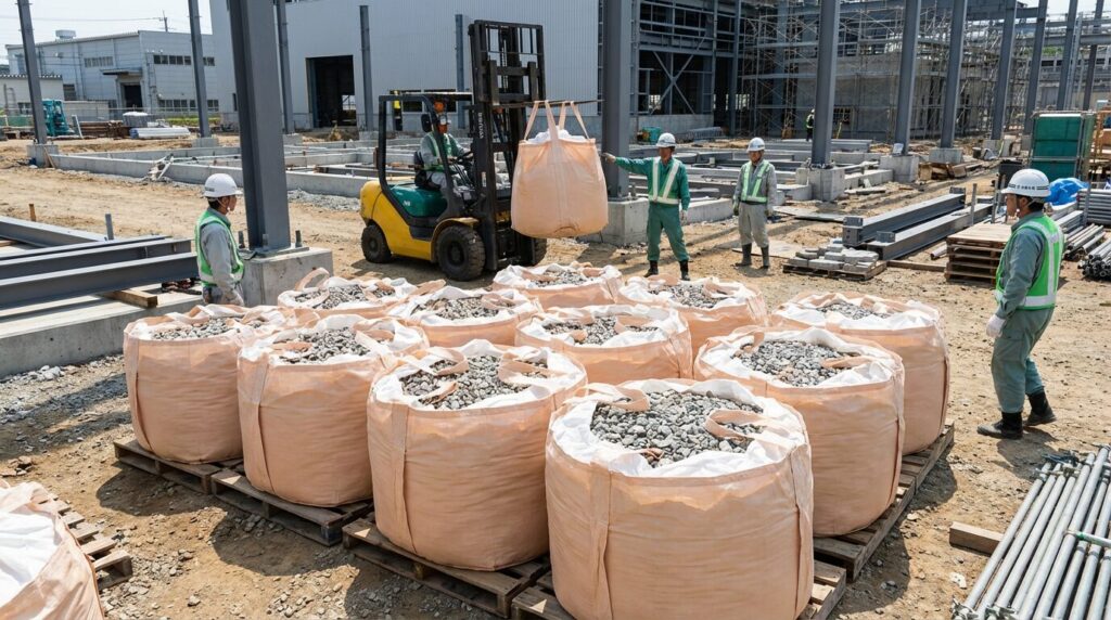 工場・倉庫・新社屋・店舗の外構に砂利・割栗石を使うとき、積算担当者が最初に確認すべき5つのこと 3 フレコンパックで砂利や割栗石で搬送