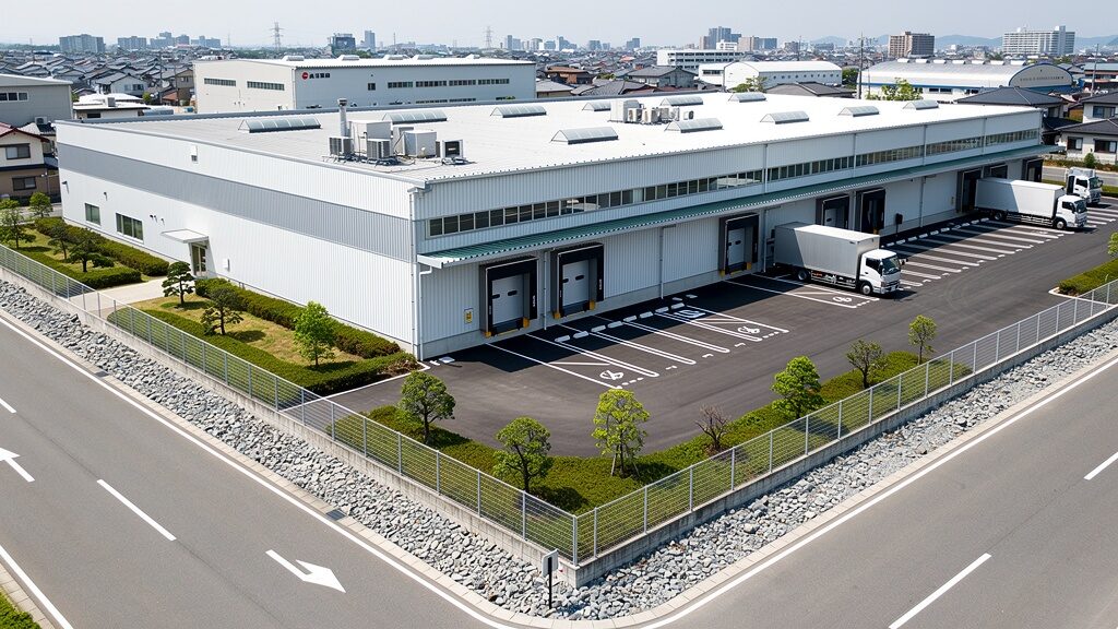 工場・倉庫・新社屋・店舗の外構に砂利・割栗石を使うとき、積算担当者が最初に確認すべき5つのこと 1 倉庫の外観を砂利や割栗石で景観をつくる